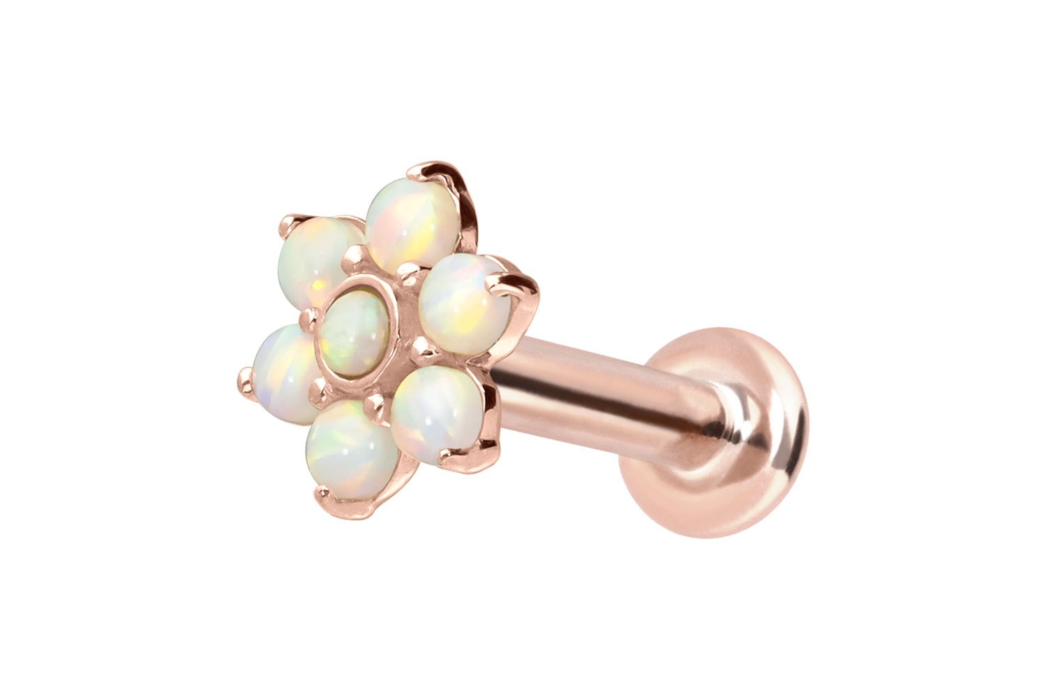 14 Karat Gold Labret Piercing mit Innengewinde BLUME + 7 SYNHETISCHE OPALE